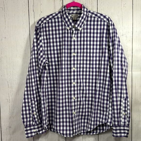 J Crew Mens Slim Fit Check Purple White Long Sleeve Cotton Button Down Shirt - Picture 5 of 15